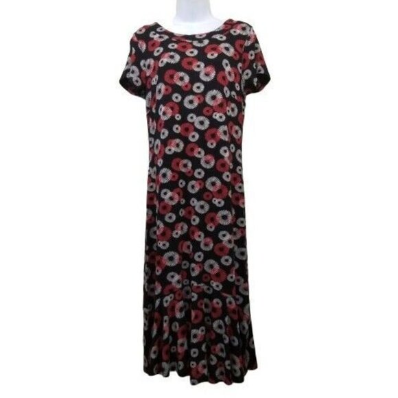 Hanna Andersson XS Dress Red Black Floral Ruffled Hem Maxi Modest Stretch - Picture 1 of 6